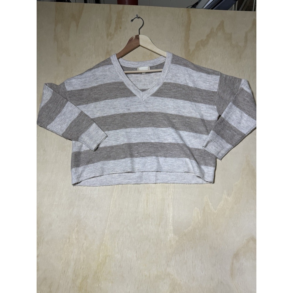 Altar'd State Striped Cropped Sweater Women's Small V Neck Soft Knit Pullover